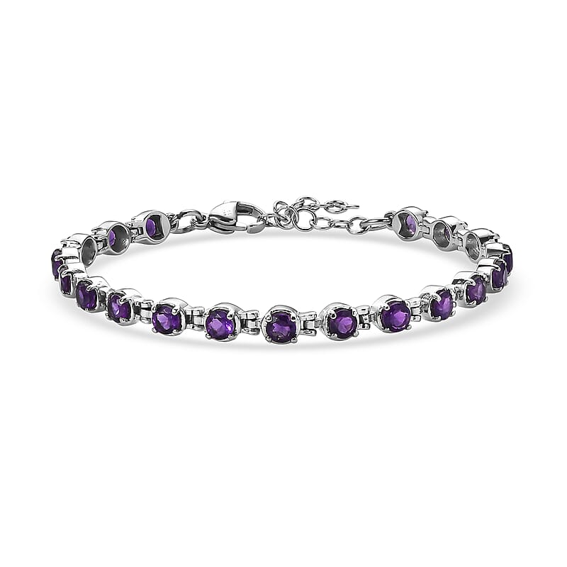 EverTrue African Amethyst 4.90 ctw Cluster Bracelet in Stainless Steel (6.50-8.00In)