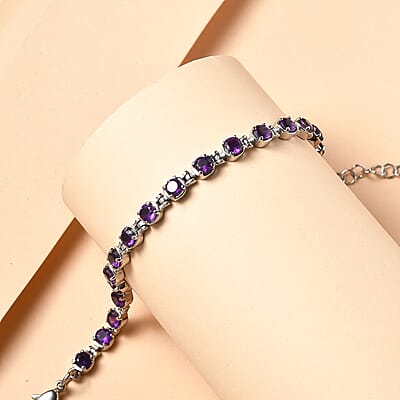 EverTrue African Amethyst 4.90 ctw Cluster Bracelet in Stainless Steel (6.50-8.00In)