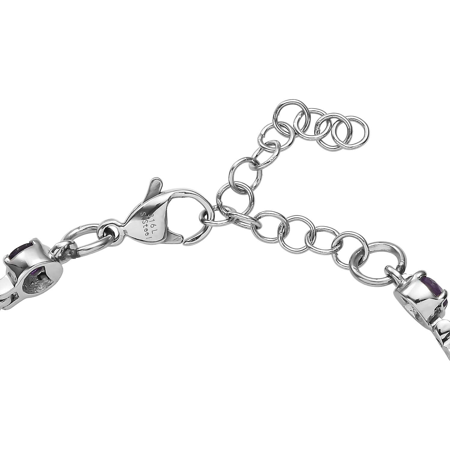 EverTrue African Amethyst 4.90 ctw Cluster Bracelet in Stainless Steel (6.50-8.00In)