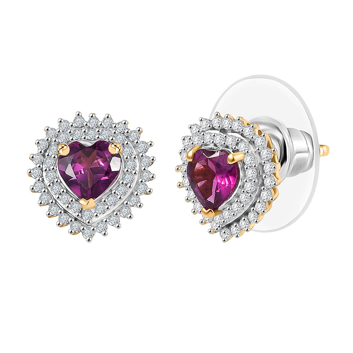 D'Joy AAA Radiant Ember Garnet and Moissanite 1.50 ctw Earrings in 18K Vermeil Yellow Gold Over Sterling Silver image number 0