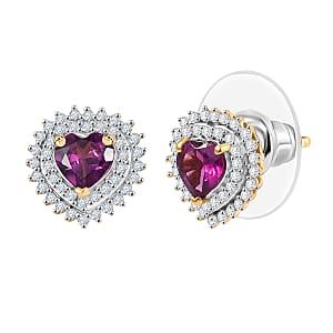 D'Joy AAA Radiant Ember Garnet and Moissanite 1.50 ctw Earrings in 18K Vermeil Yellow Gold Over Sterling Silver