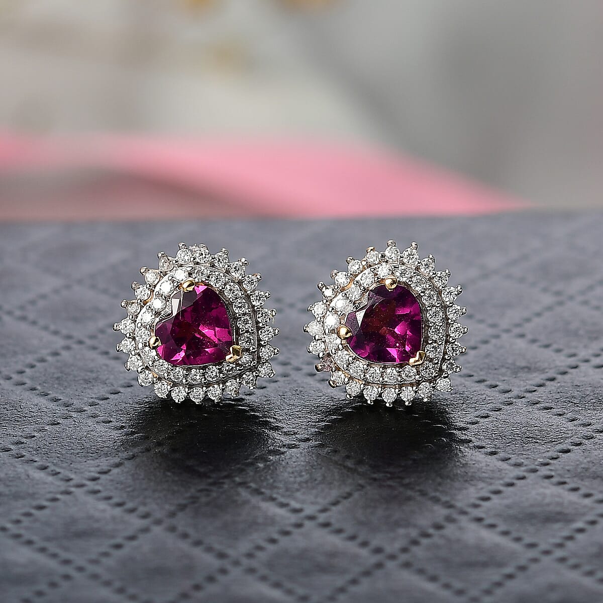 D'Joy AAA Radiant Ember Garnet and Moissanite 1.50 ctw Earrings in 18K Vermeil Yellow Gold Over Sterling Silver image number 1