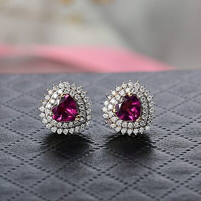 D'Joy AAA Radiant Ember Garnet and Moissanite 1.50 ctw Earrings in 18K Vermeil Yellow Gold Over Sterling Silver