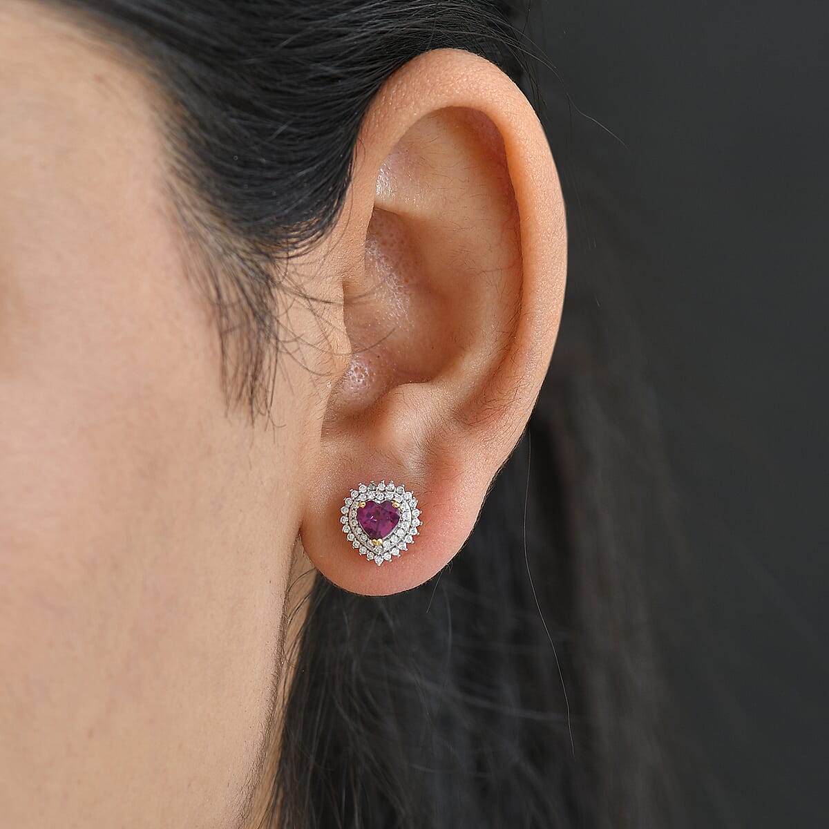 D'Joy AAA Radiant Ember Garnet and Moissanite 1.50 ctw Earrings in 18K Vermeil Yellow Gold Over Sterling Silver image number 2