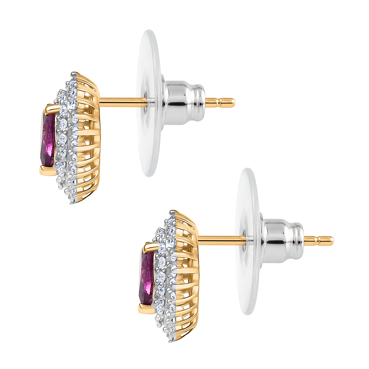 D'Joy AAA Radiant Ember Garnet and Moissanite 1.50 ctw Earrings in 18K Vermeil Yellow Gold Over Sterling Silver image number 3