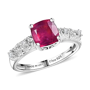 D'Joy Niassa Ruby (FF) and White Zircon 2.50 ctw Ring in Platinum Over Sterling Silver (Size 10.0)