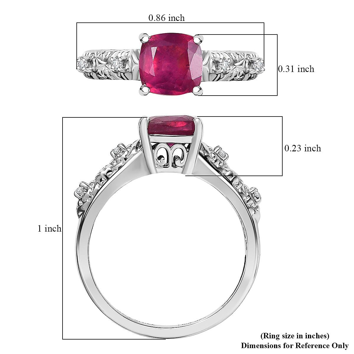 D'Joy Niassa Ruby (FF) and White Zircon 2.50 ctw Ring in Platinum Over Sterling Silver (Size 10.0) image number 5