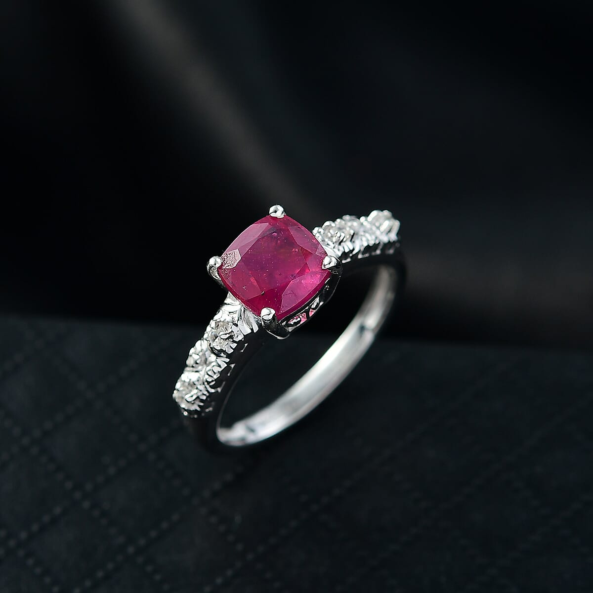 D'Joy Niassa Ruby (FF) and White Zircon 2.50 ctw Ring in Platinum Over Sterling Silver (Size 8.0) image number 1
