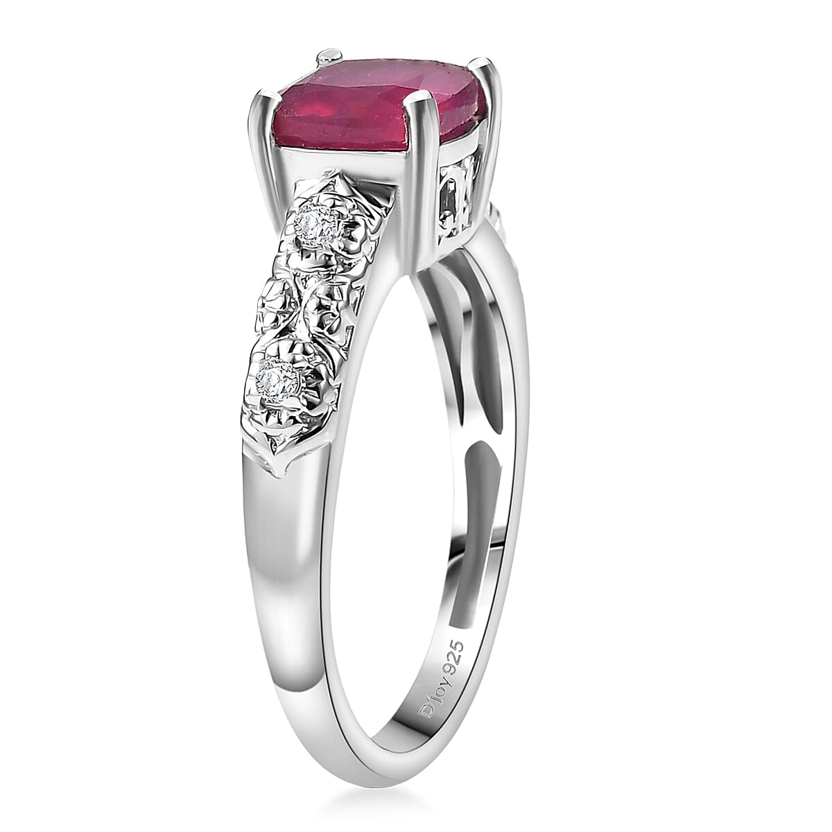 D'Joy Niassa Ruby (FF) and White Zircon 2.50 ctw Ring in Platinum Over Sterling Silver (Size 8.0) image number 3
