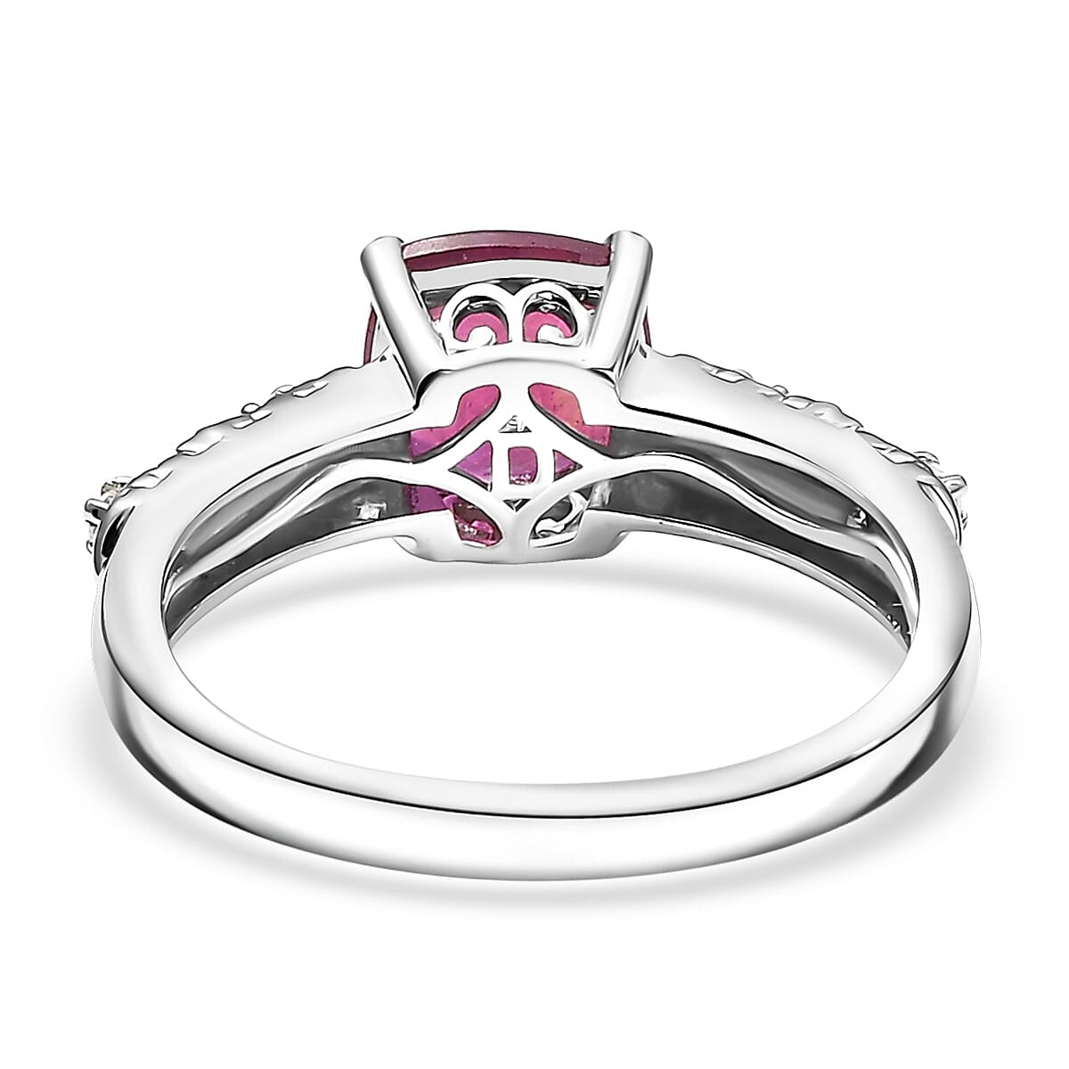 D'Joy Niassa Ruby (FF) and White Zircon 2.50 ctw Ring in Platinum Over Sterling Silver (Size 8.0) image number 4