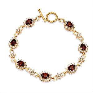 D'Joy Premium Red Zircon and White Zircon 12.65 ctw Bracelet in 18K Vermeil Yellow Gold Over Sterling Silver (8.00 In)