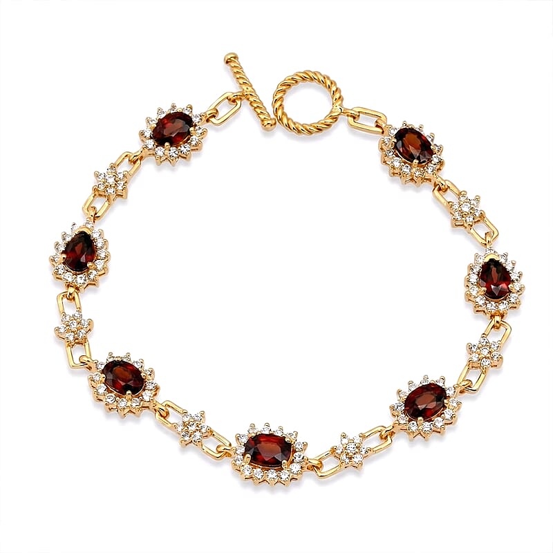 D'Joy Premium Red Zircon and White Zircon 12.65 ctw Bracelet in 18K Vermeil Yellow Gold Over Sterling Silver (8.00 In)