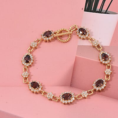 D'Joy Premium Red Zircon and White Zircon 12.65 ctw Bracelet in 18K Vermeil Yellow Gold Over Sterling Silver (8.00 In)