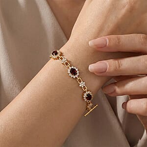 D'Joy Premium Red Zircon and White Zircon 12.65 ctw Bracelet in 18K Vermeil Yellow Gold Over Sterling Silver (8.00 In)