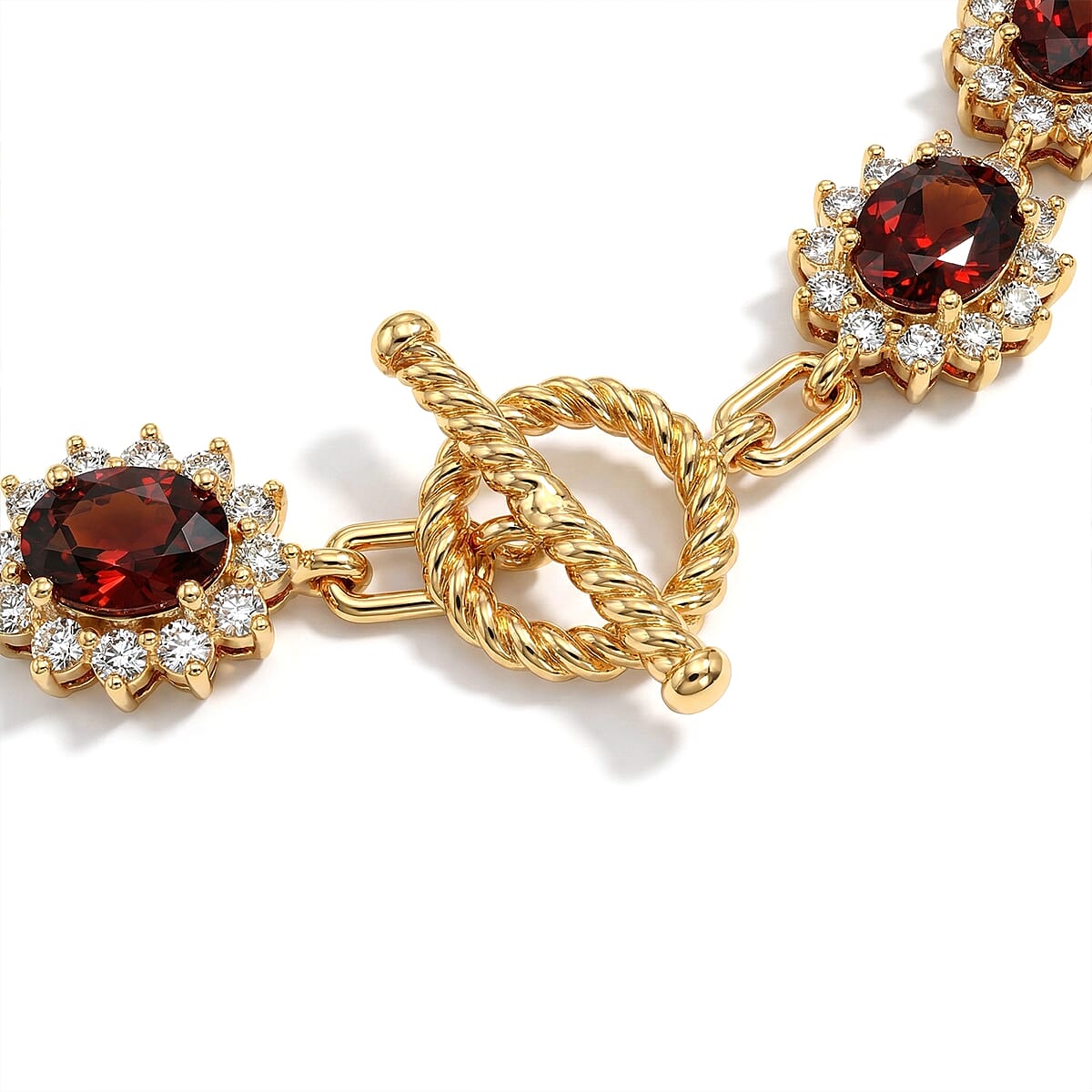 D'Joy Premium Red Zircon and White Zircon 12.65 ctw Bracelet in 18K Vermeil Yellow Gold Over Sterling Silver (8.00 In) image number 3