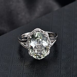 D'Joy Montezuma Prasiolite and White Zircon 6.10 ctw Ring in Platinum Over Sterling Silver (Size 10.0)