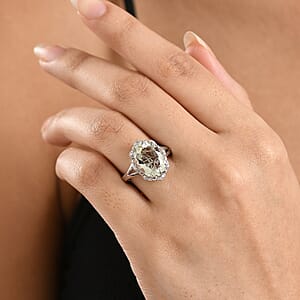 D'Joy Montezuma Prasiolite and White Zircon 6.10 ctw Ring in Platinum Over Sterling Silver (Size 10.0)