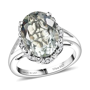 D'Joy Montezuma Prasiolite, White Zircon Ring in Platinum Over Sterling Silver (Size 10.0) 6.10 ctw