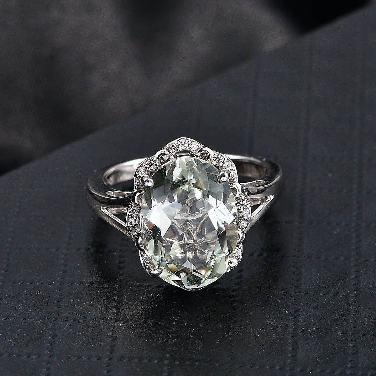D'Joy Montezuma Prasiolite, White Zircon Ring in Platinum Over Sterling Silver (Size 10.0) 6.10 ctw image number 1
