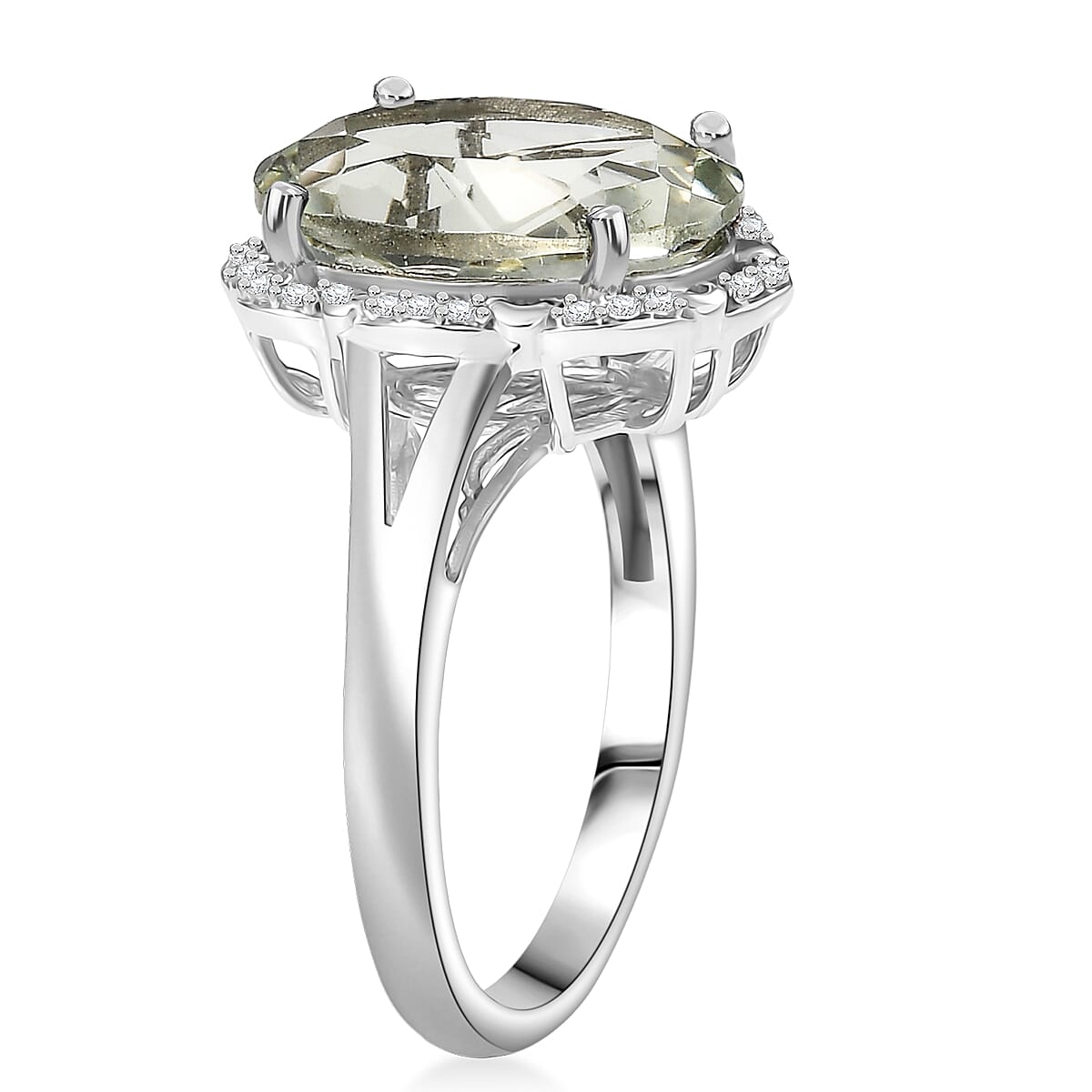 D'Joy Montezuma Prasiolite, White Zircon Ring in Platinum Over Sterling Silver (Size 10.0) 6.10 ctw image number 3