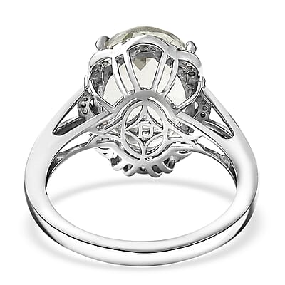 D'Joy Montezuma Prasiolite and White Zircon 6.10 ctw Ring in Platinum Over Sterling Silver (Size 7.0)