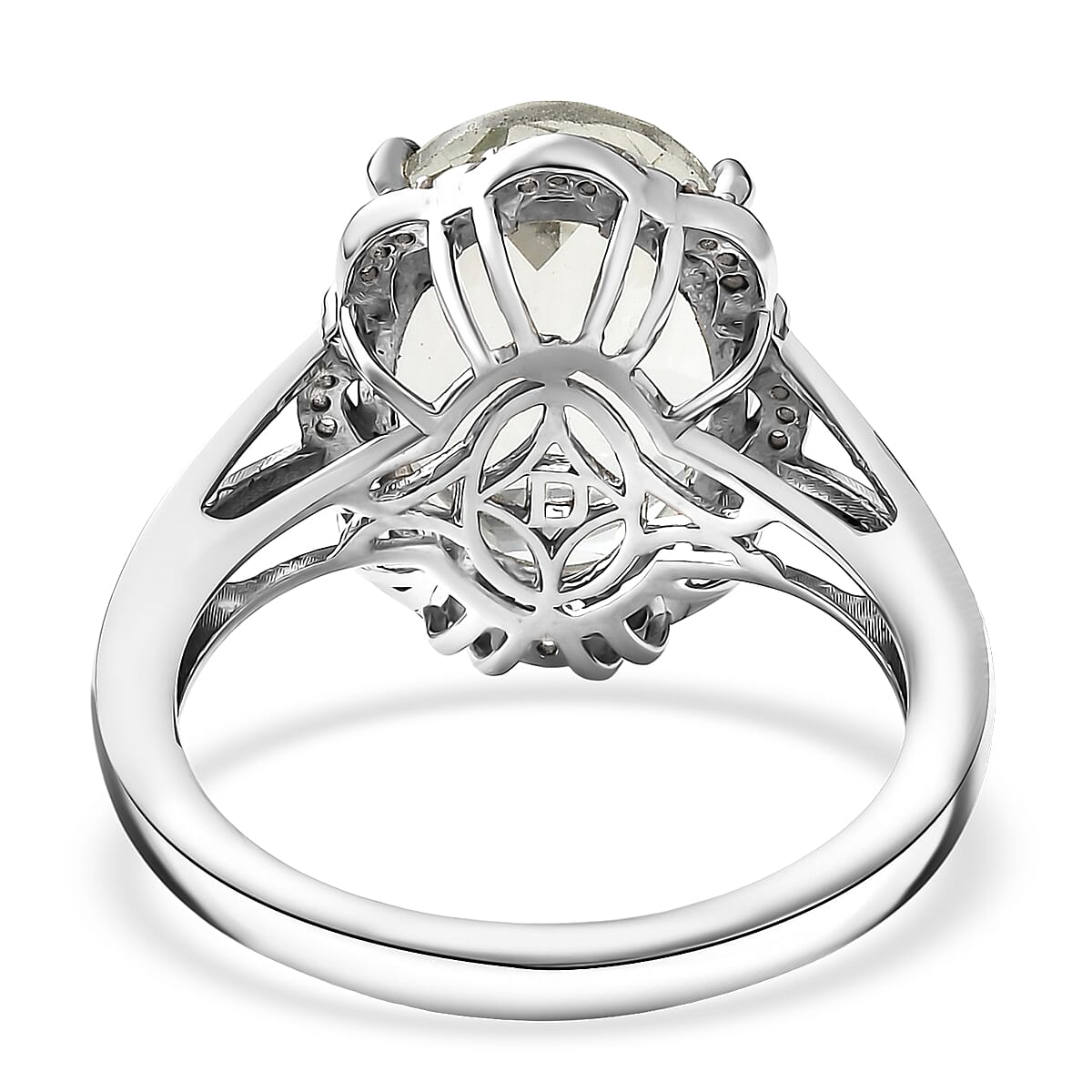 D'Joy Montezuma Prasiolite, White Zircon Ring in Platinum Over Sterling Silver (Size 10.0) 6.10 ctw image number 4