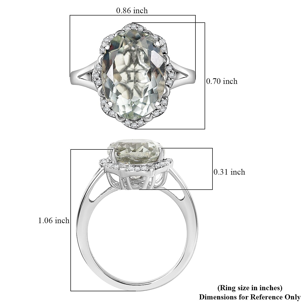 D'Joy Montezuma Prasiolite, White Zircon Ring in Platinum Over Sterling Silver (Size 10.0) 6.10 ctw image number 5