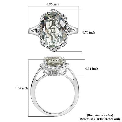 D'Joy Montezuma Prasiolite and White Zircon 6.10 ctw Ring in Platinum Over Sterling Silver (Size 8.0)