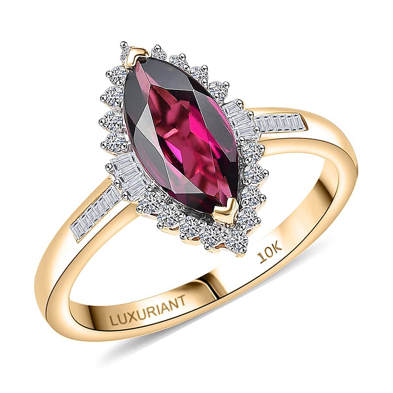 AAA Radiant Ember Garnet and Luxuriant Lab Grown Diamond E-F VS 2.15 ctw Ring in 10K Yellow Gold (Size 10.0)