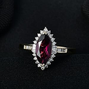 AAA Radiant Ember Garnet and Luxuriant Lab Grown Diamond E-F VS 2.15 ctw Majestic Flame Ring in 10K Yellow Gold (Size 9.0)