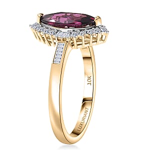 AAA Radiant Ember Garnet and Luxuriant Lab Grown Diamond E-F VS 2.15 ctw Majestic Flame Ring in 10K Yellow Gold (Size 9.0)