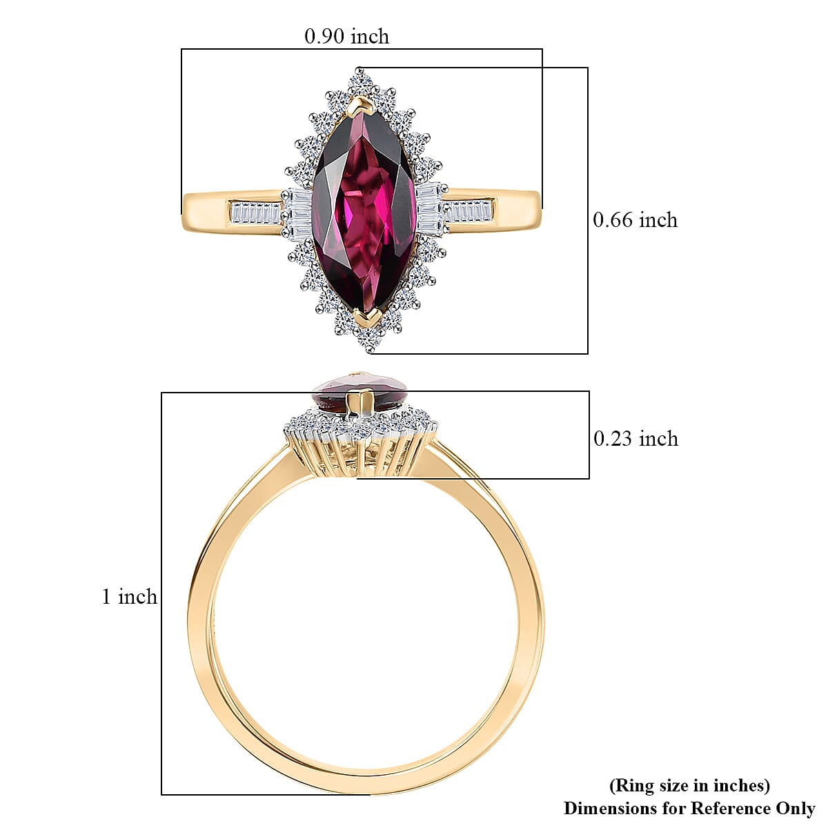 Doorbuster AAA Radiant Ember Garnet and Luxuriant Lab Grown Diamond E-F VS 2.15 ctw Ring in 10K Yellow Gold (Size 9.0) image number 5