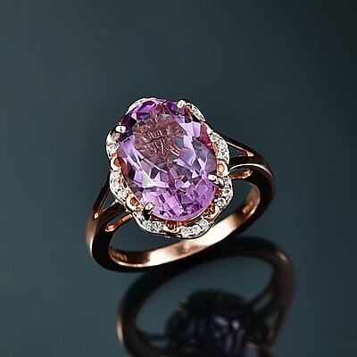 D'Joy Rose De France Amethyst, White Zircon Ring in 18K Vermeil RG Over Sterling Silver 6.10 ctw (Size 7.0)