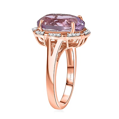 D'Joy Rose De France Amethyst, White Zircon Ring in 18K Vermeil RG Over Sterling Silver 6.10 ctw (Size 7.0)