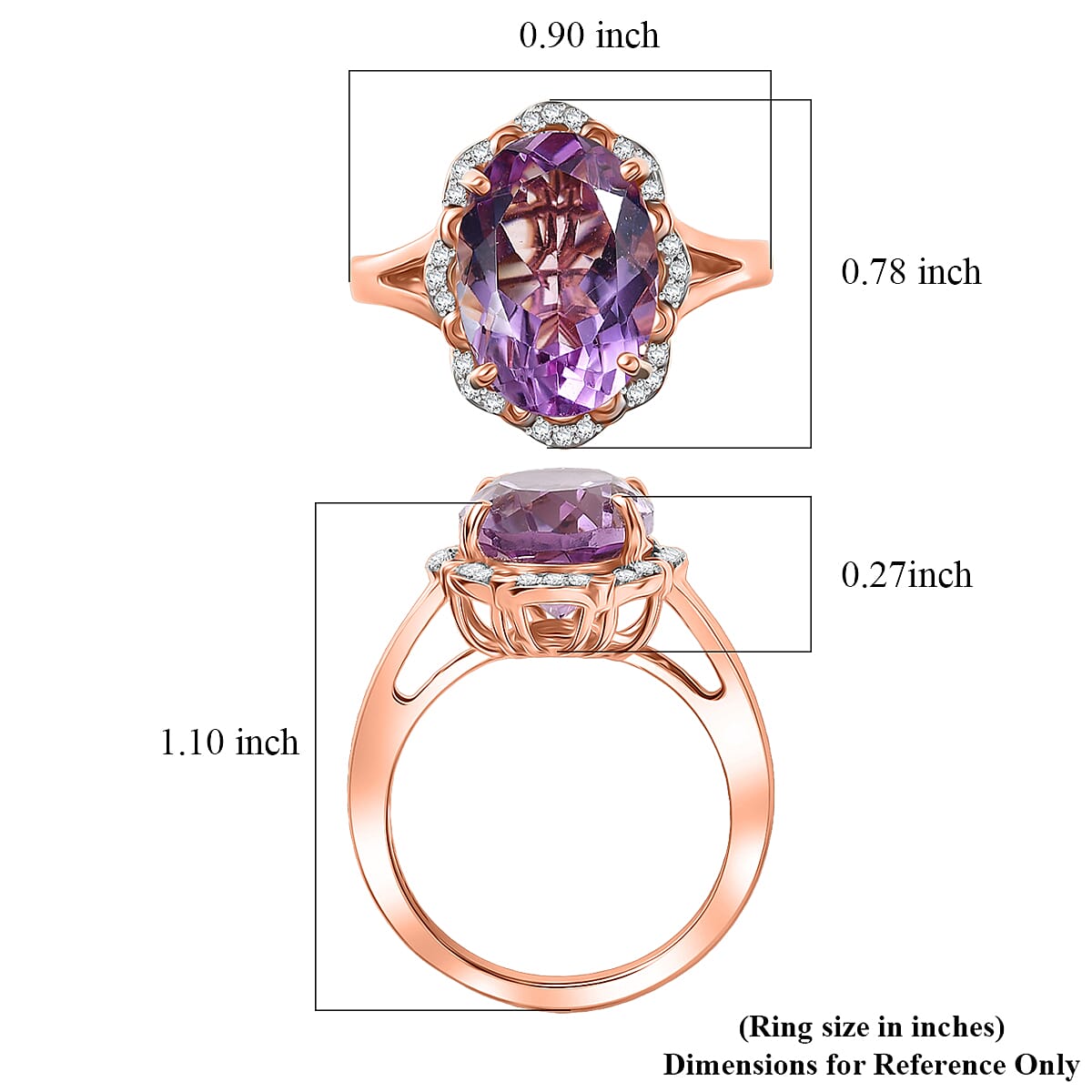 D'Joy Rose De France Amethyst and White Zircon 6.10 ctw Ring in 18K Vermeil Rose Gold Over Sterling Silver (Size 7.0) image number 5