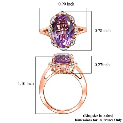D'Joy Rose De France Amethyst, White Zircon Ring in 18K Vermeil RG Over Sterling Silver 6.10 ctw (Size 7.0)