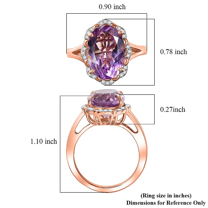 D'Joy Rose De France Amethyst, White Zircon Ring in 18K Vermeil RG Over Sterling Silver 6.10 ctw (Size 7.0)
