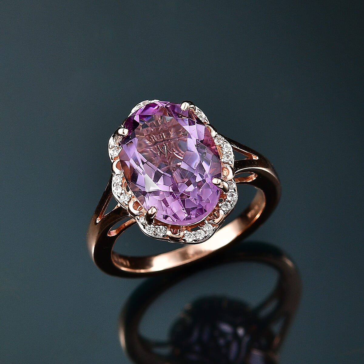 D'Joy Rose De France Amethyst and White Zircon 6.10 ctw Ring in 18K Vermeil Rose Gold Over Sterling Silver (Size 8.0) image number 1