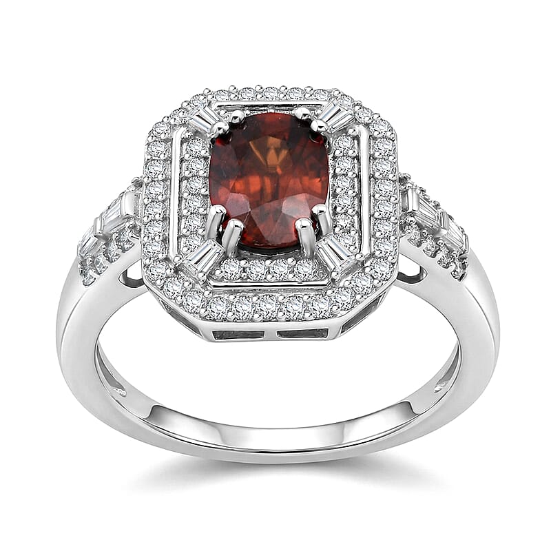 D'Joy Premium Red Zircon and Moissanite 3.00 ctw Scarlet Flame Ring in Rhodium Over Sterling Silver (Size 10.0)