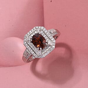 D'Joy Premium Red Zircon and Moissanite 3.00 ctw Scarlet Flame Ring in Rhodium Over Sterling Silver (Size 10.0)