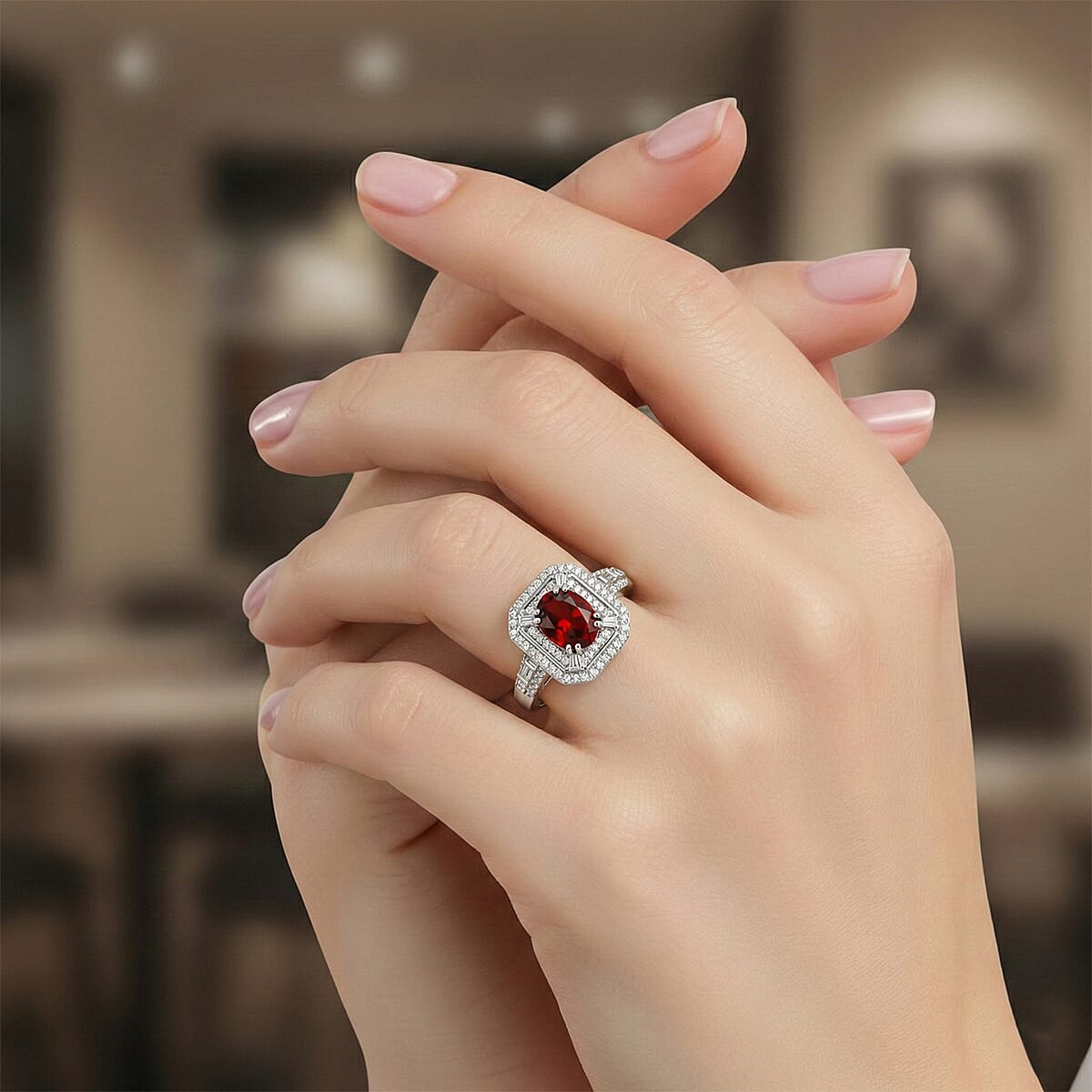 D'Joy Premium Red Zircon and Moissanite 3.00 ctw Scarlet Flame Ring in Rhodium Over Sterling Silver (Size 10.0) image number 2