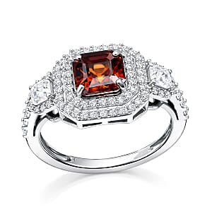 D'Joy Premium Red Zircon and Moissanite 2.90 ctw Imperial Flame Ring in Rhodium Over Sterling Silver (Size 10.0) (Del. in 7-10 Days)