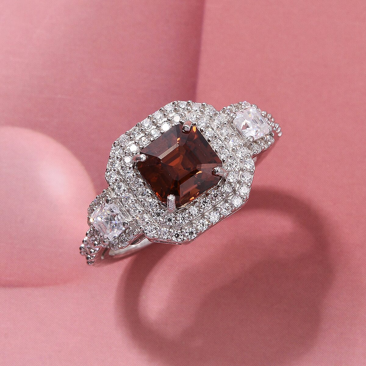 D'Joy Premium Red Zircon and Moissanite 2.90 ctw Imperial Flame Ring in Rhodium Over Sterling Silver (Size 10.0) (Del. in 7-10 Days) image number 1