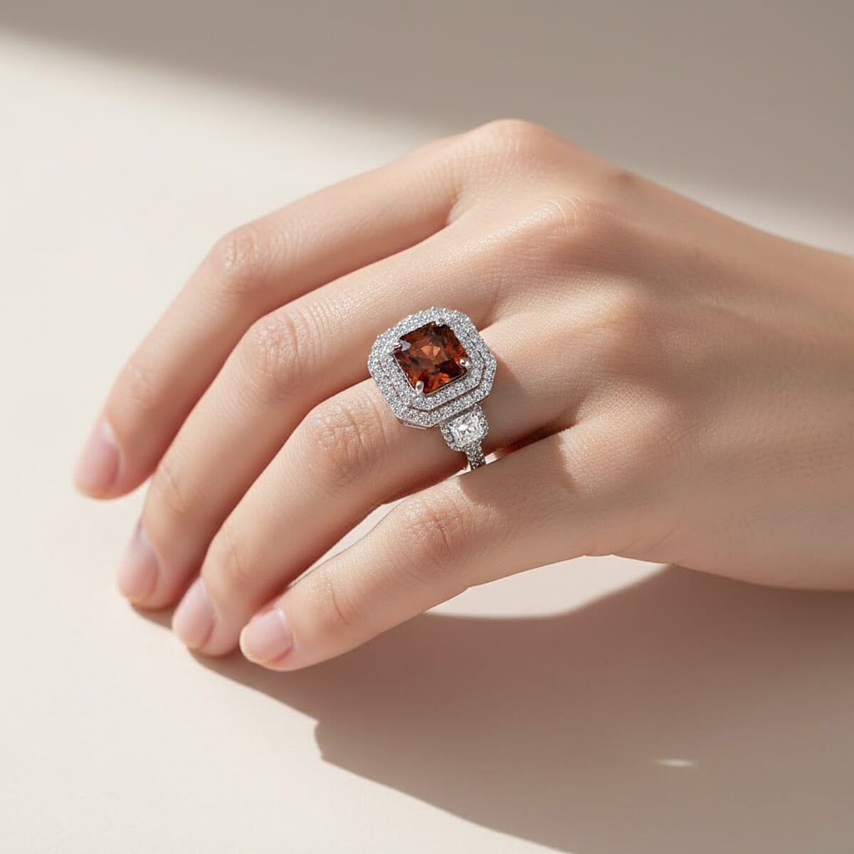 D'Joy Premium Red Zircon and Moissanite 2.90 ctw Imperial Flame Ring in Rhodium Over Sterling Silver (Size 10.0) (Del. in 7-10 Days) image number 2