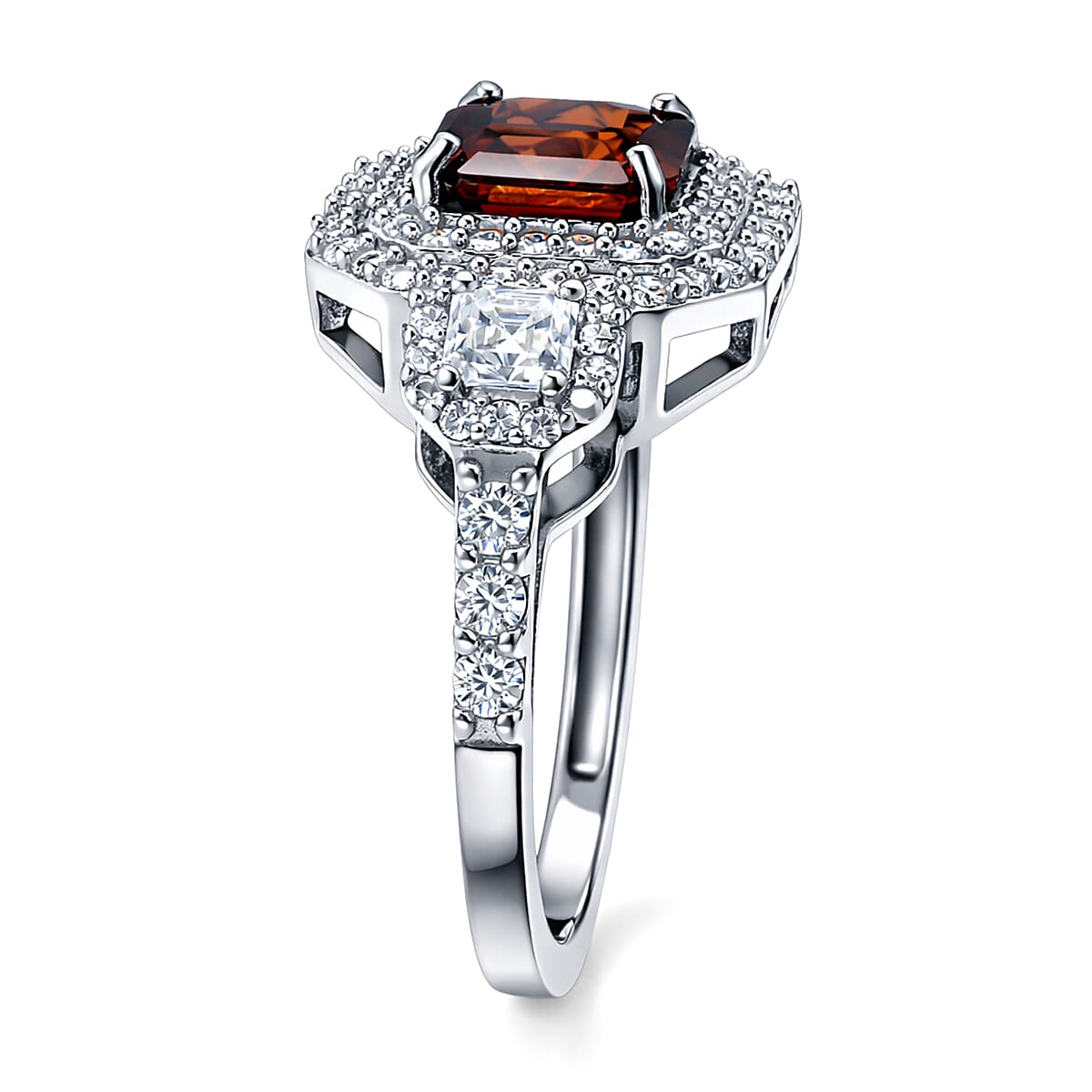 D'Joy Premium Red Zircon and Moissanite 2.90 ctw Imperial Flame Ring in Rhodium Over Sterling Silver (Size 10.0) (Del. in 7-10 Days) image number 3