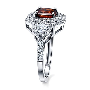 D'Joy Premium Red Zircon and Moissanite 2.90 ctw Imperial Flame Ring in Rhodium Over Sterling Silver (Size 10.0) (Del. in 7-10 Days)
