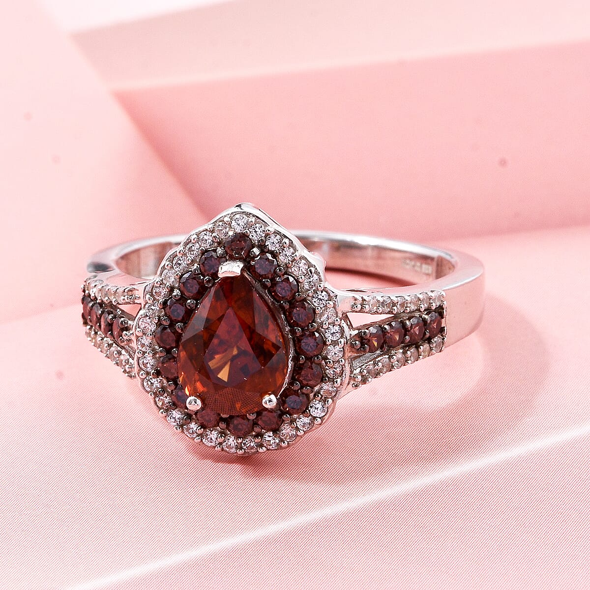 D'Joy Premium Red Zircon, Chocolate and White Zircon 3.40 ctw Flame Crest Ring in Rhodium Over Sterling Silver (Size 10.0) (Del. in 7-10 Days) image number 1