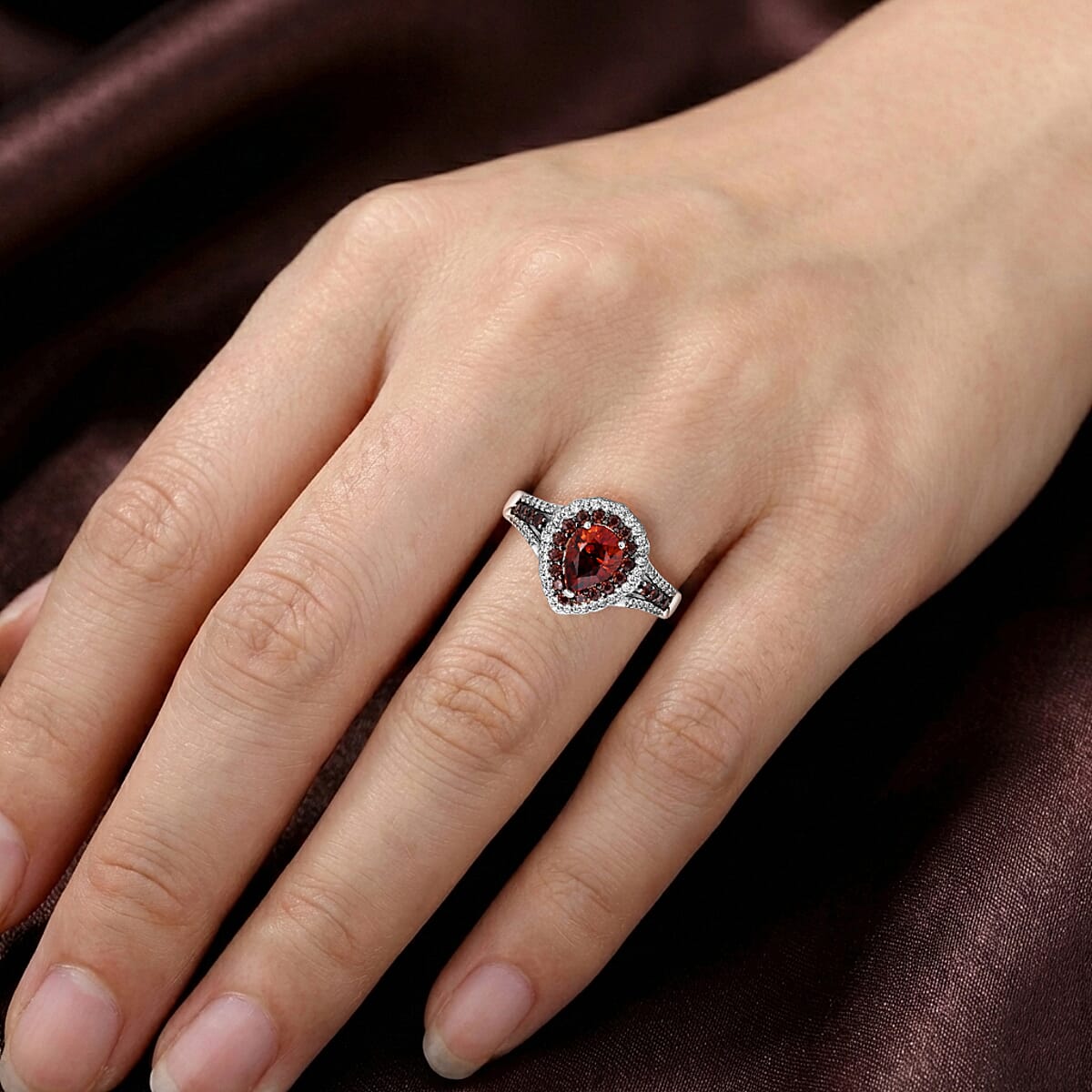 D'Joy Premium Red Zircon, Chocolate and White Zircon 3.40 ctw Flame Crest Ring in Rhodium Over Sterling Silver (Size 10.0) (Del. in 7-10 Days) image number 2