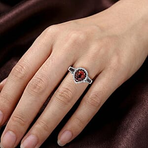 D'Joy Premium Red Zircon, Chocolate and White Zircon 3.40 ctw Flame Crest Ring in Rhodium Over Sterling Silver (Size 10.0) (Del. in 7-10 Days)