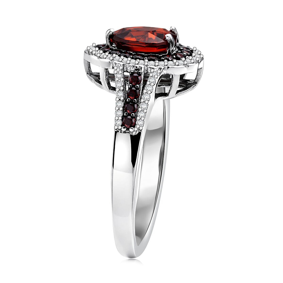 D'Joy Premium Red Zircon, Chocolate and White Zircon 3.40 ctw Flame Crest Ring in Rhodium Over Sterling Silver (Size 10.0) (Del. in 7-10 Days) image number 3